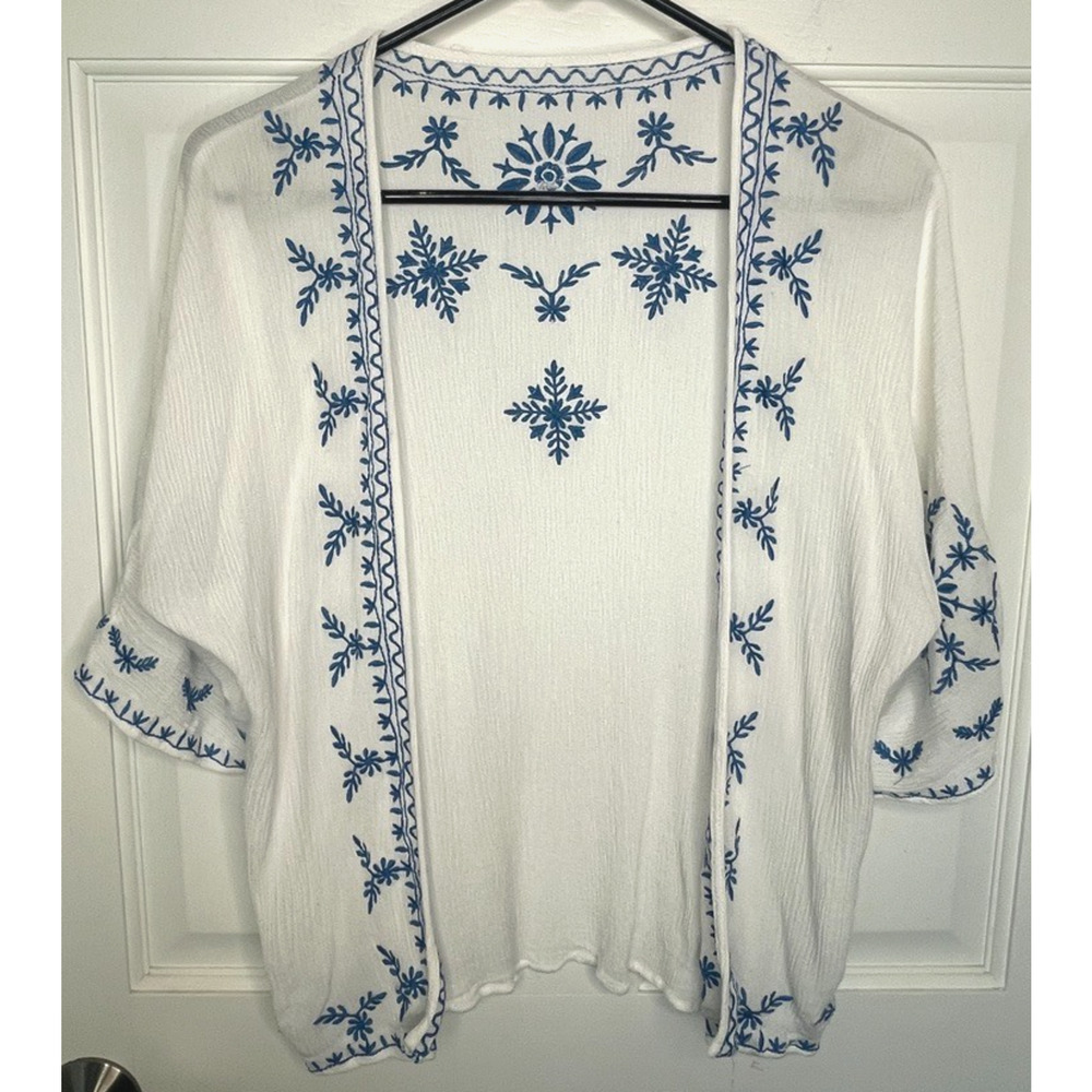 Women's Boho Embroidered Kimono Sz S/M Open Front Cardigan Southwest Festival
